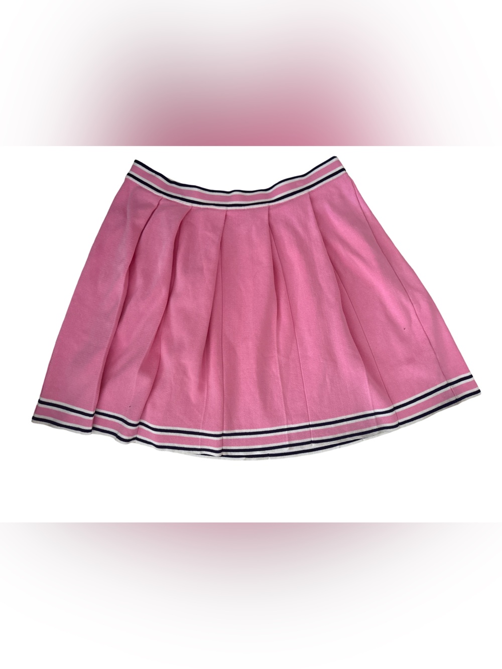 Daisy Pink Pleated Skater Skirt with Navy & White Trim